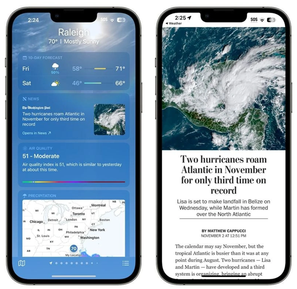 开化苹果14维修分享iPhone 14手机如何看天气时顺带看新闻 
