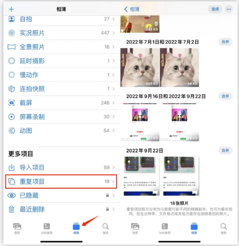 开化苹果手机维修分享iOS 16 中相册重复项目功能使用方法 